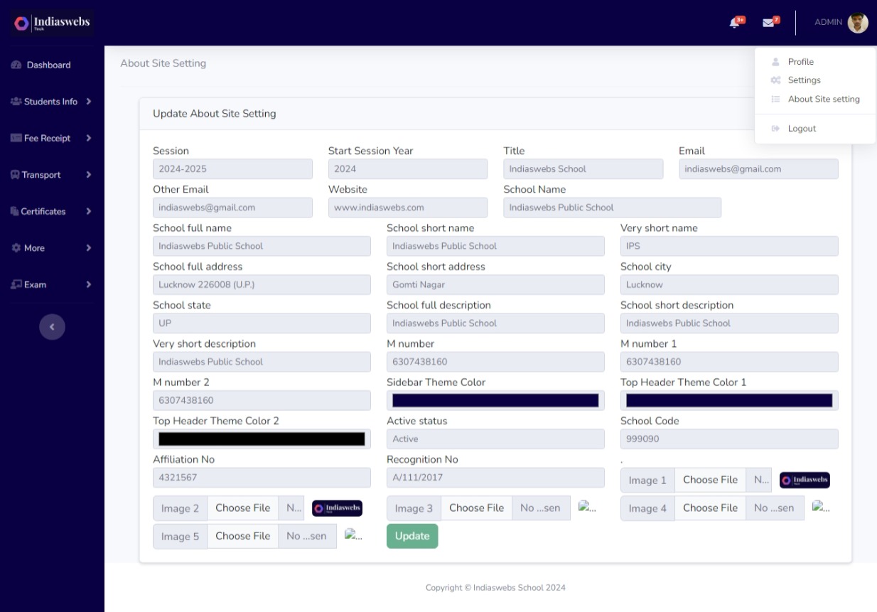 School Website & Settings Management System for easy configuration.