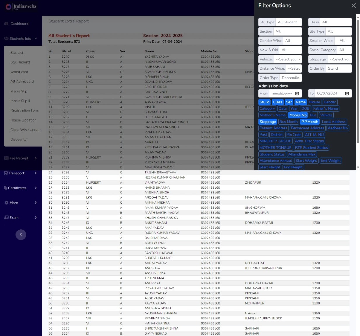 Student Management System for Schools with detailed reports.